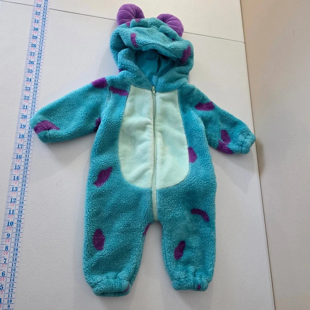 Disney Sulley Costume Romper Kids‎ 24-36 Months Blue Purple Sherpa Fleece Hooded